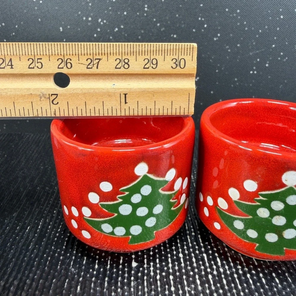 Waechtersbach Christmas Tree Red Ceramic Cups Candle Holder Votive Set of 2 VTG
